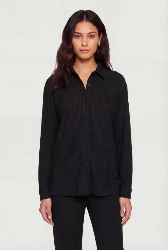 Textured Ribbed Knit Button Front Long Sleeve Shirt made by Rainbow