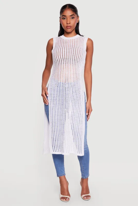 Crochet Sleeveless Side Slit Maxi Top made by Rainbow