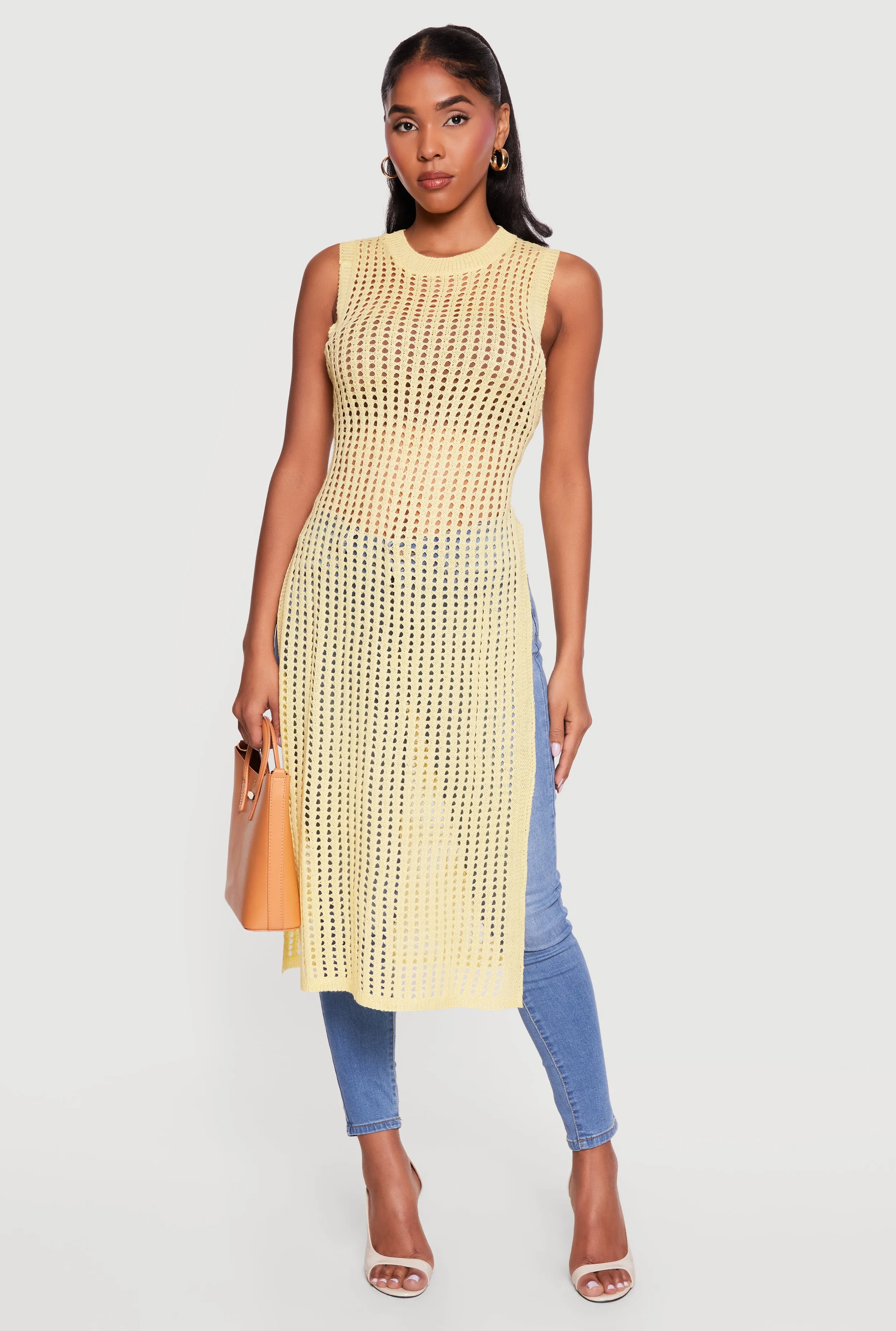 Crochet Sleeveless Side Slit Maxi Top sold by Rainbow