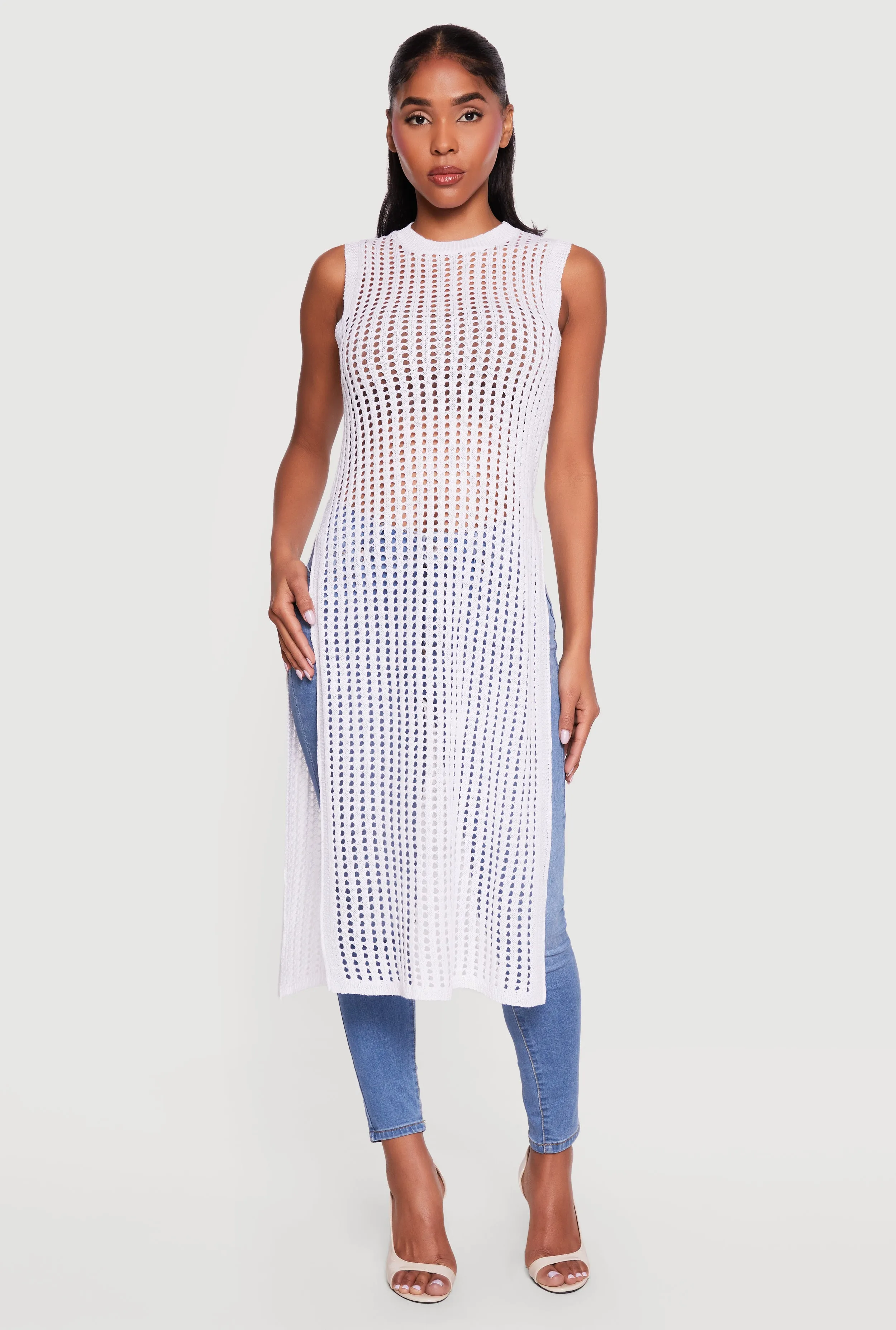 Crochet Sleeveless Side Slit Maxi Top sold by Rainbow