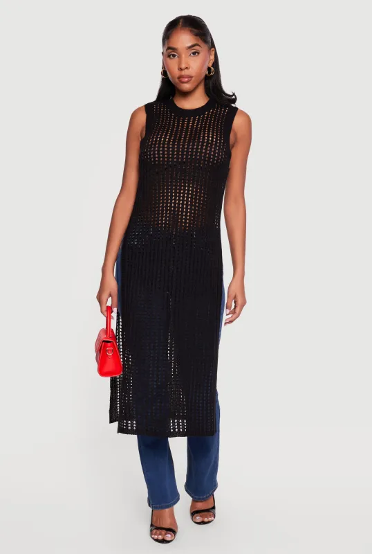 Crochet Sleeveless Side Slit Maxi Top made by Rainbow