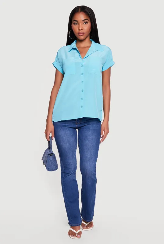 Solid Textured Knit Short Sleeve Button Front Shirt made by Rainbow