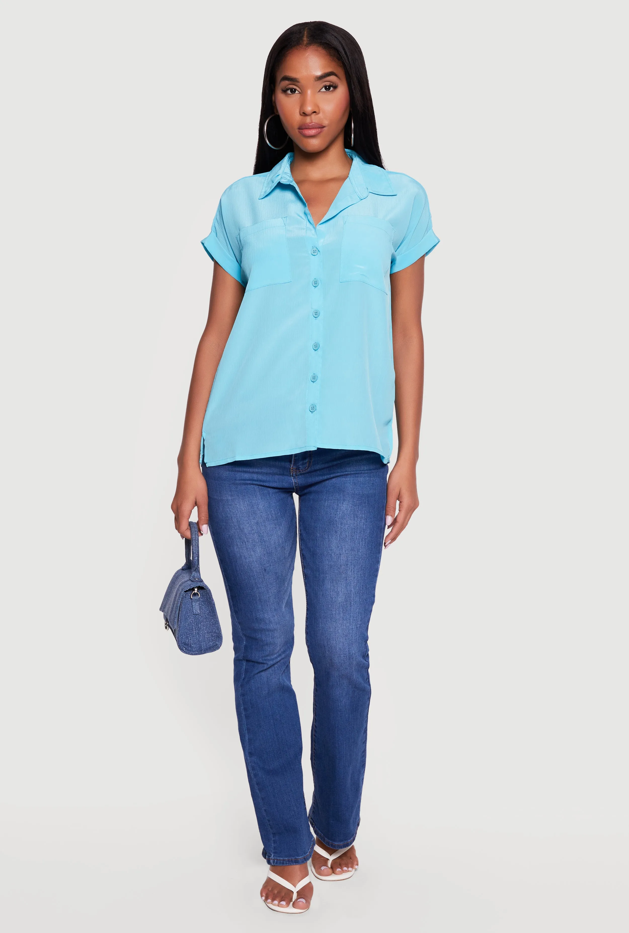 Solid Textured Knit Short Sleeve Button Front Shirt sold by Rainbow