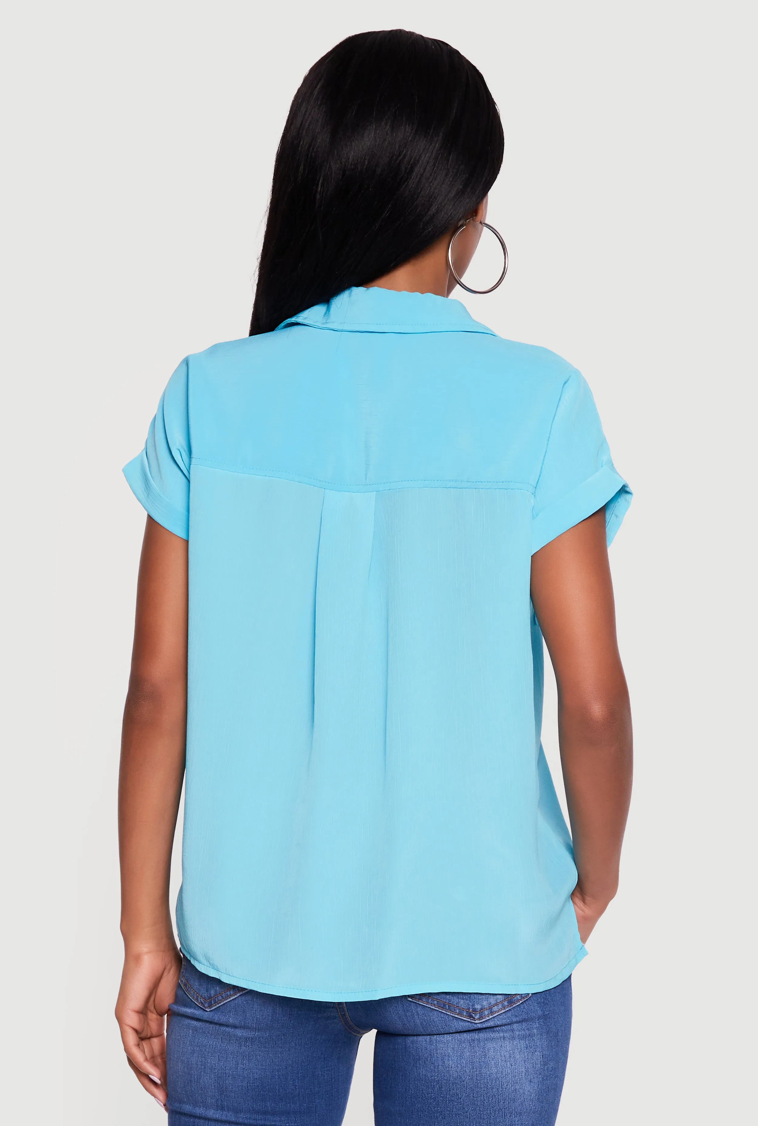 Solid Textured Knit Short Sleeve Button Front Shirt sold by Rainbow product image thumbnail 5