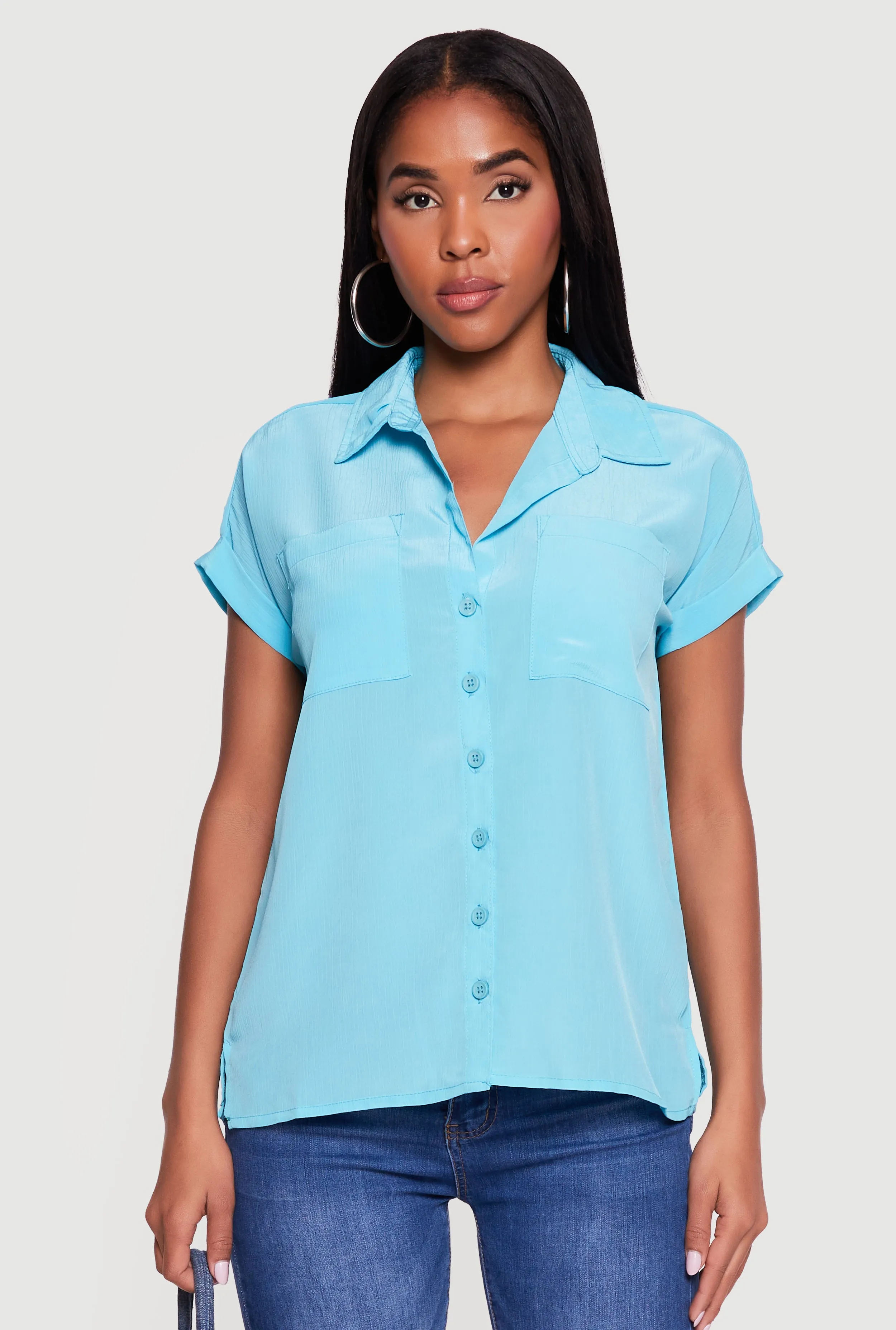 Solid Textured Knit Short Sleeve Button Front Shirt sold by Rainbow product image thumbnail 2