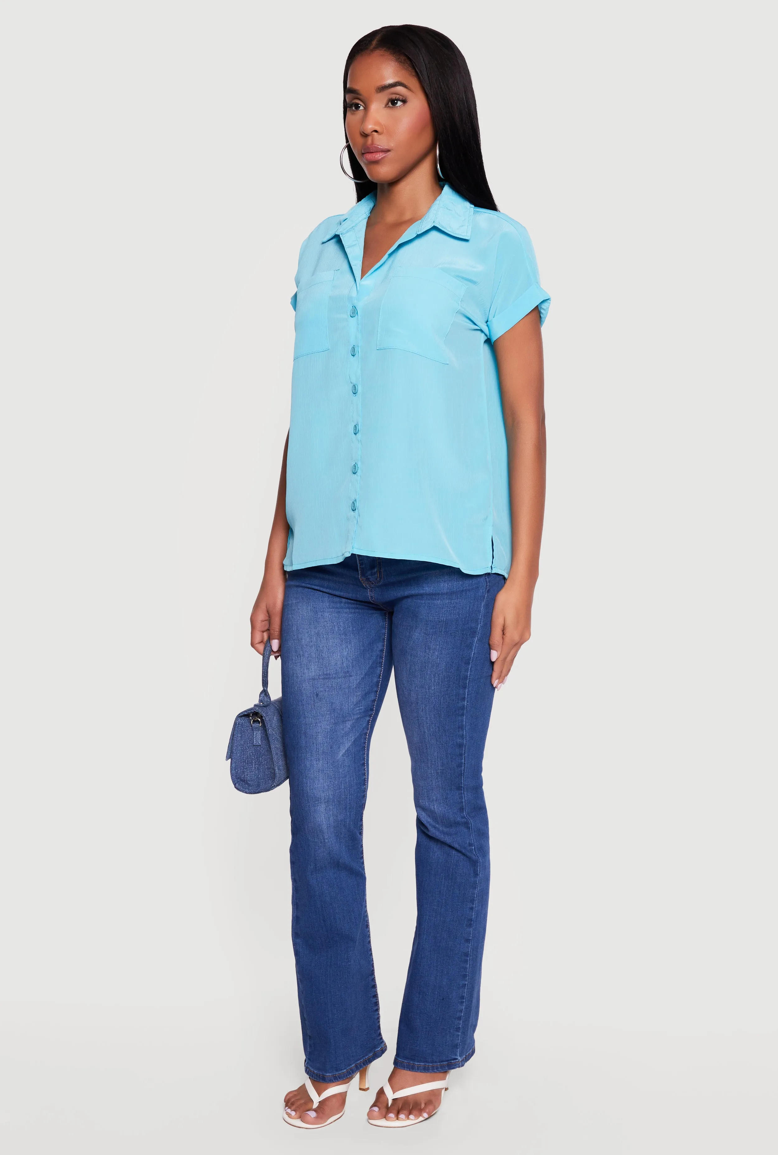 Solid Textured Knit Short Sleeve Button Front Shirt sold by Rainbow product image thumbnail 3