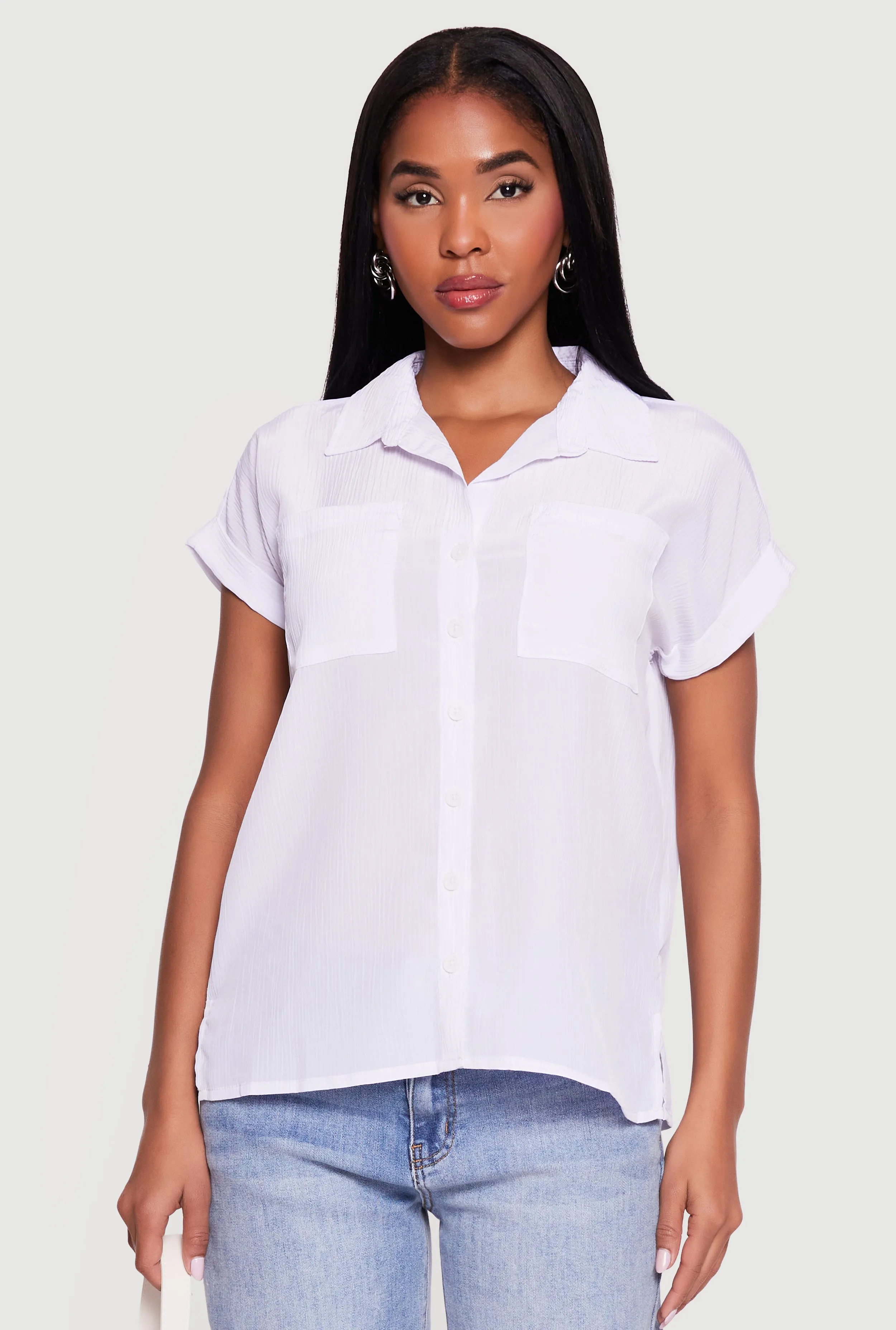 Solid Textured Knit Short Sleeve Button Front Shirt sold by Rainbow product image thumbnail 2