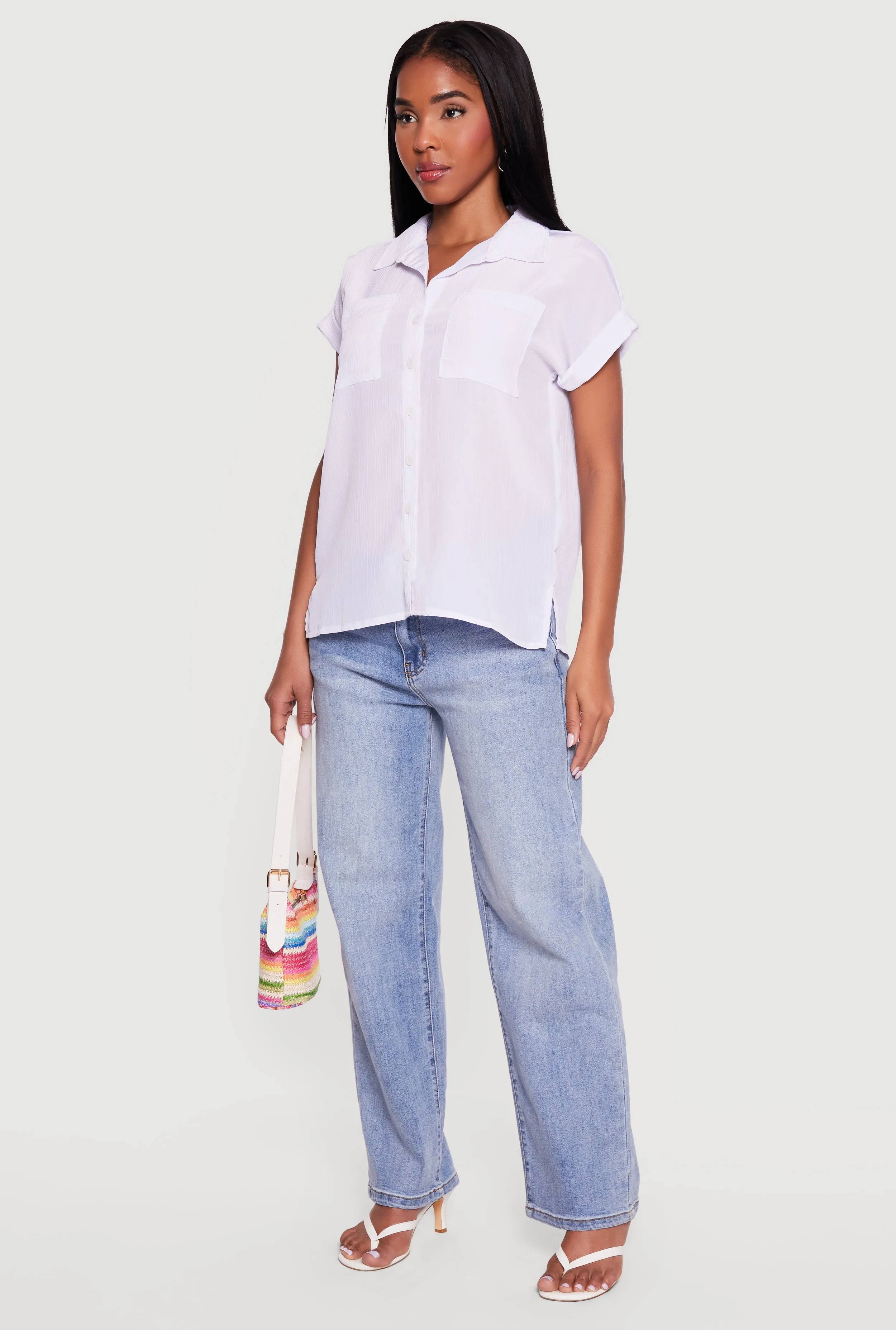 Solid Textured Knit Short Sleeve Button Front Shirt sold by Rainbow product image thumbnail 3