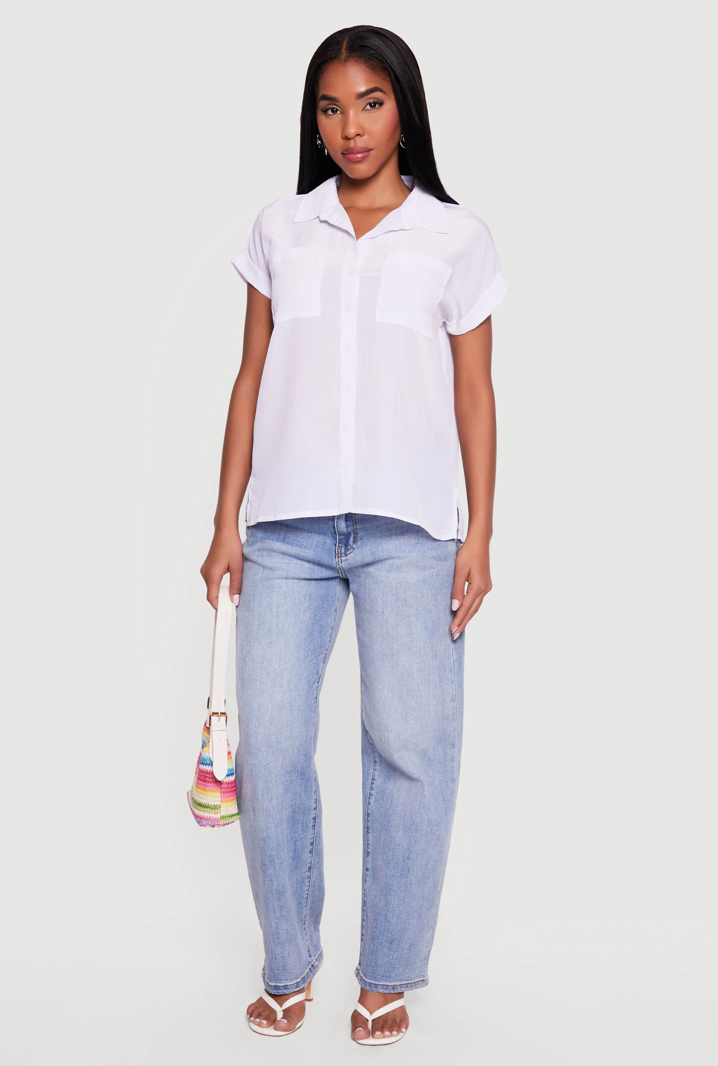 Solid Textured Knit Short Sleeve Button Front Shirt sold by Rainbow