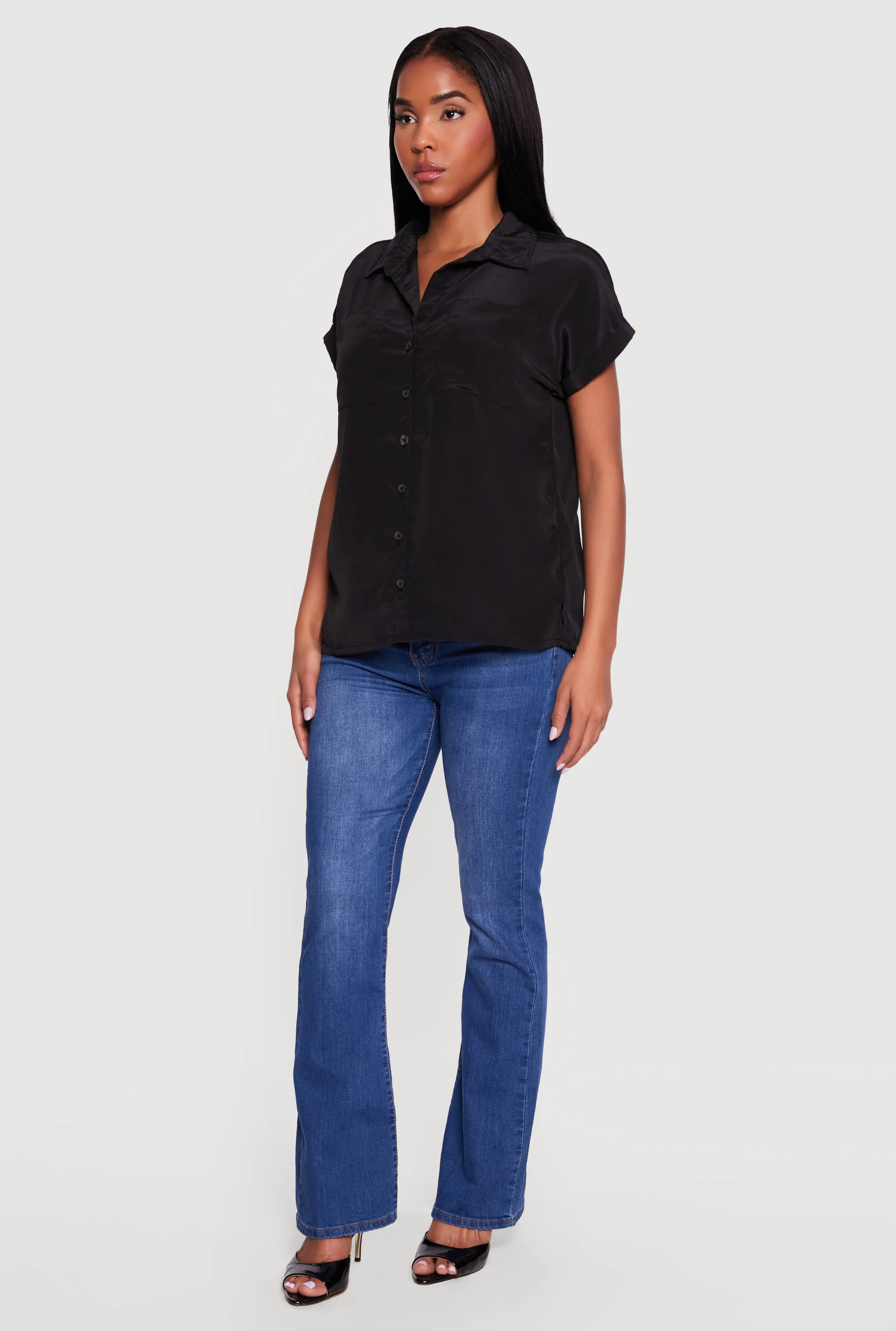 Solid Textured Knit Short Sleeve Button Front Shirt sold by Rainbow product image thumbnail 3