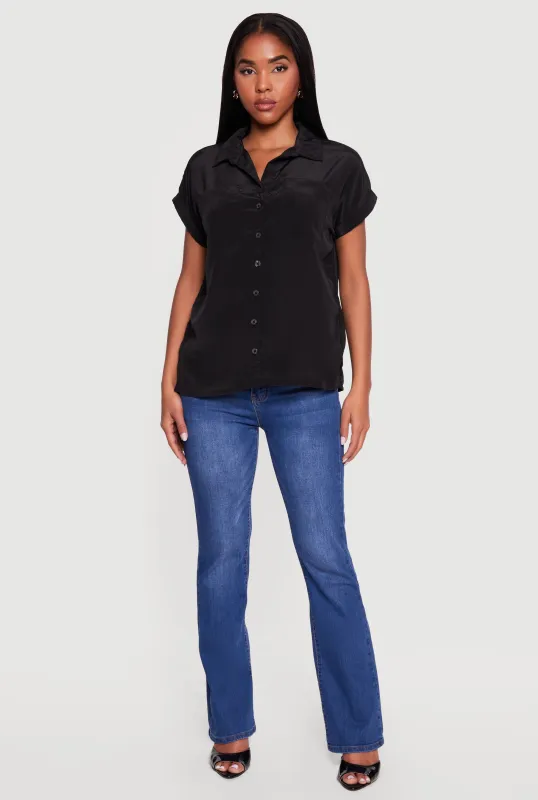 Solid Textured Knit Short Sleeve Button Front Shirt made by Rainbow