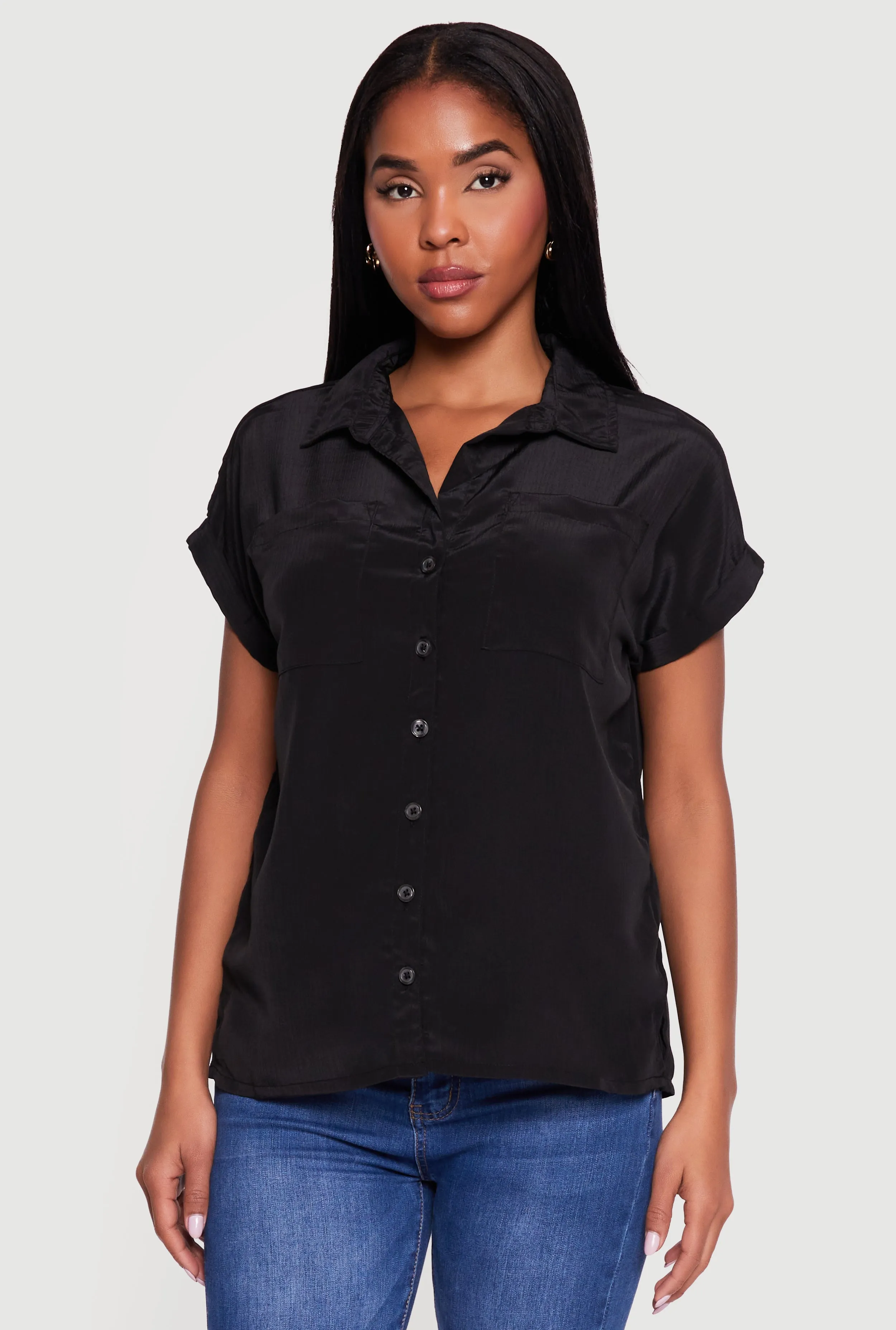 Solid Textured Knit Short Sleeve Button Front Shirt sold by Rainbow product image thumbnail 2