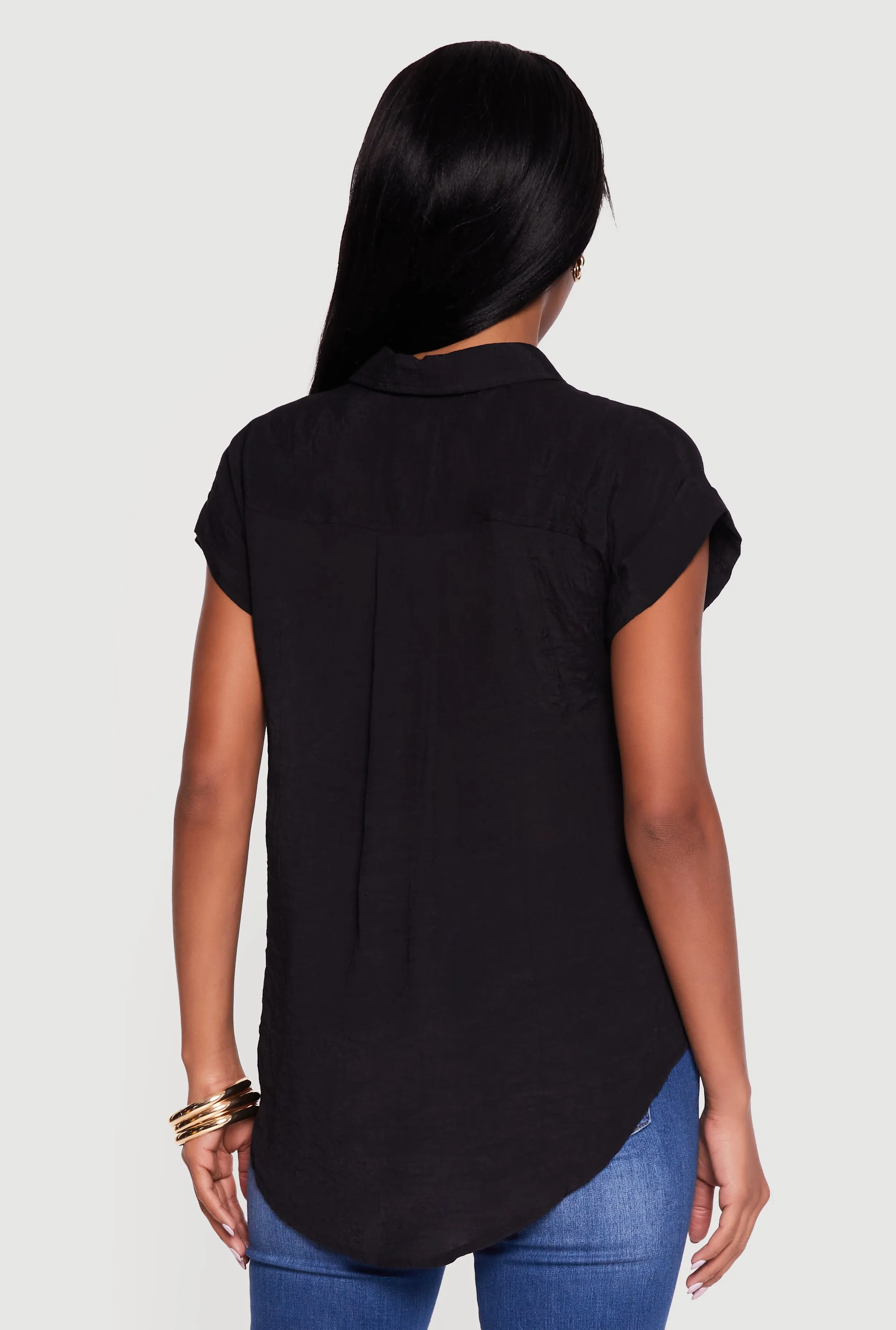 Solid Gauze Knit Short Sleeve Button Front Shirt sold by Rainbow product image thumbnail 5