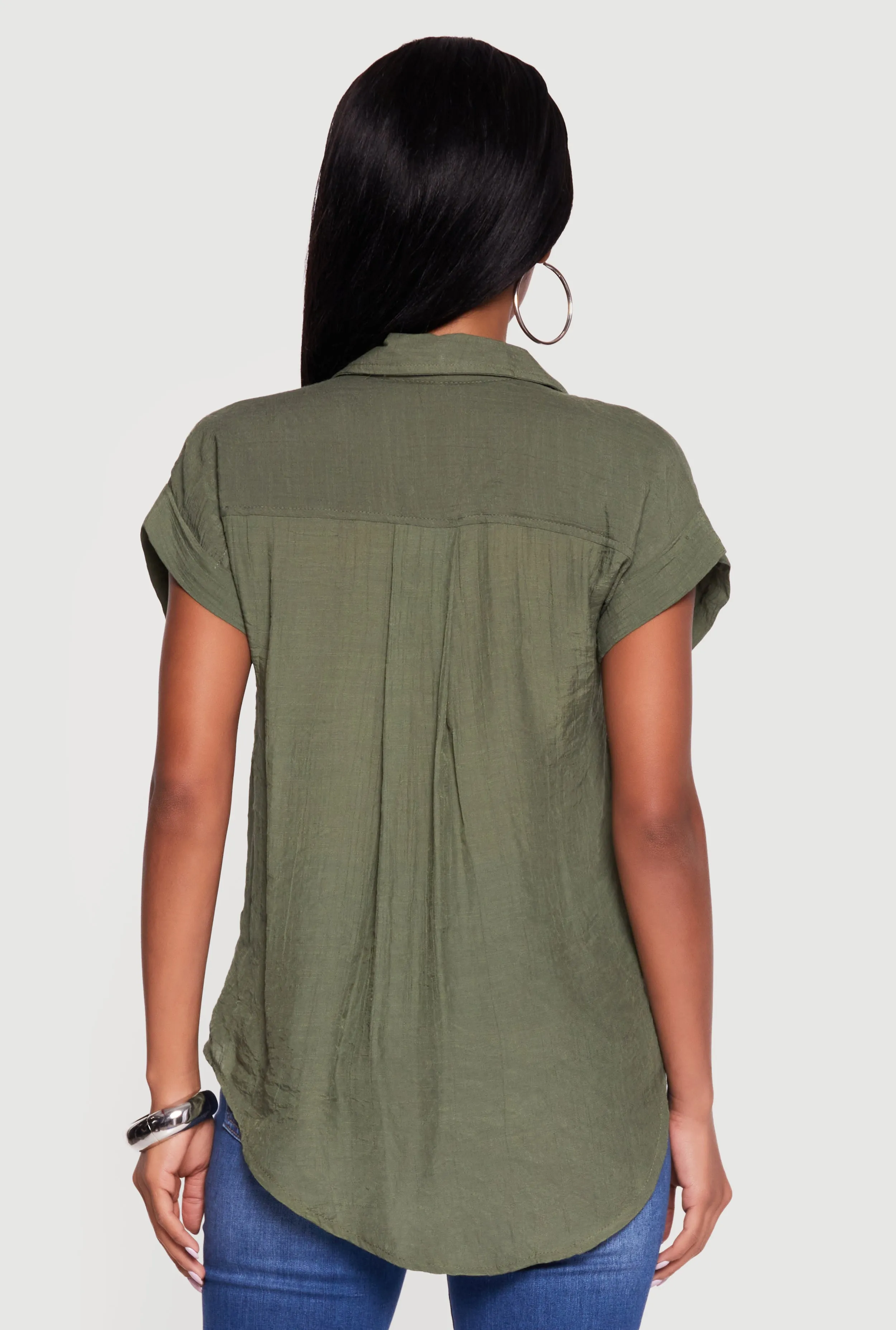 Solid Gauze Knit Short Sleeve Button Front Shirt sold by Rainbow product image thumbnail 5