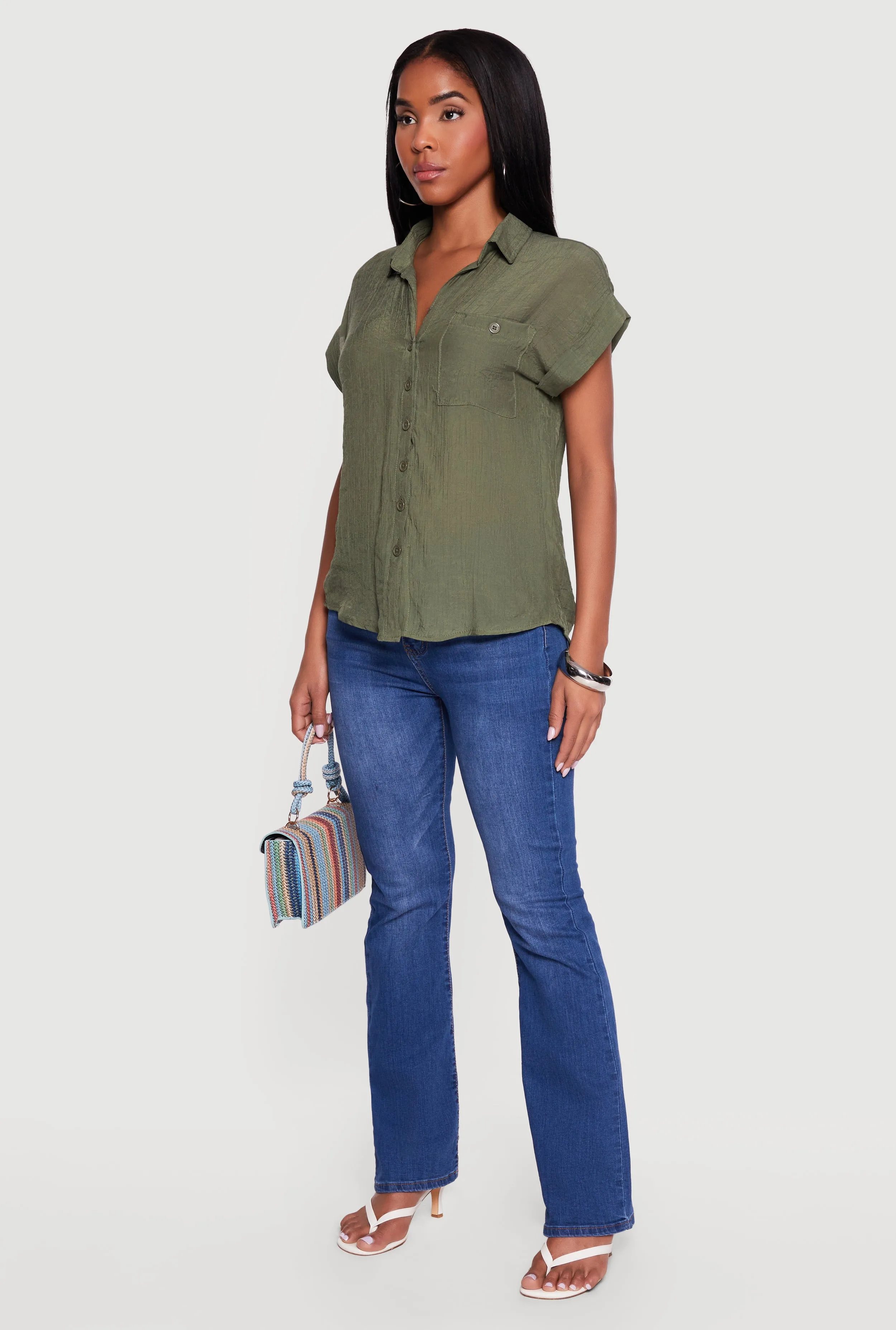 Solid Gauze Knit Short Sleeve Button Front Shirt sold by Rainbow product image thumbnail 3