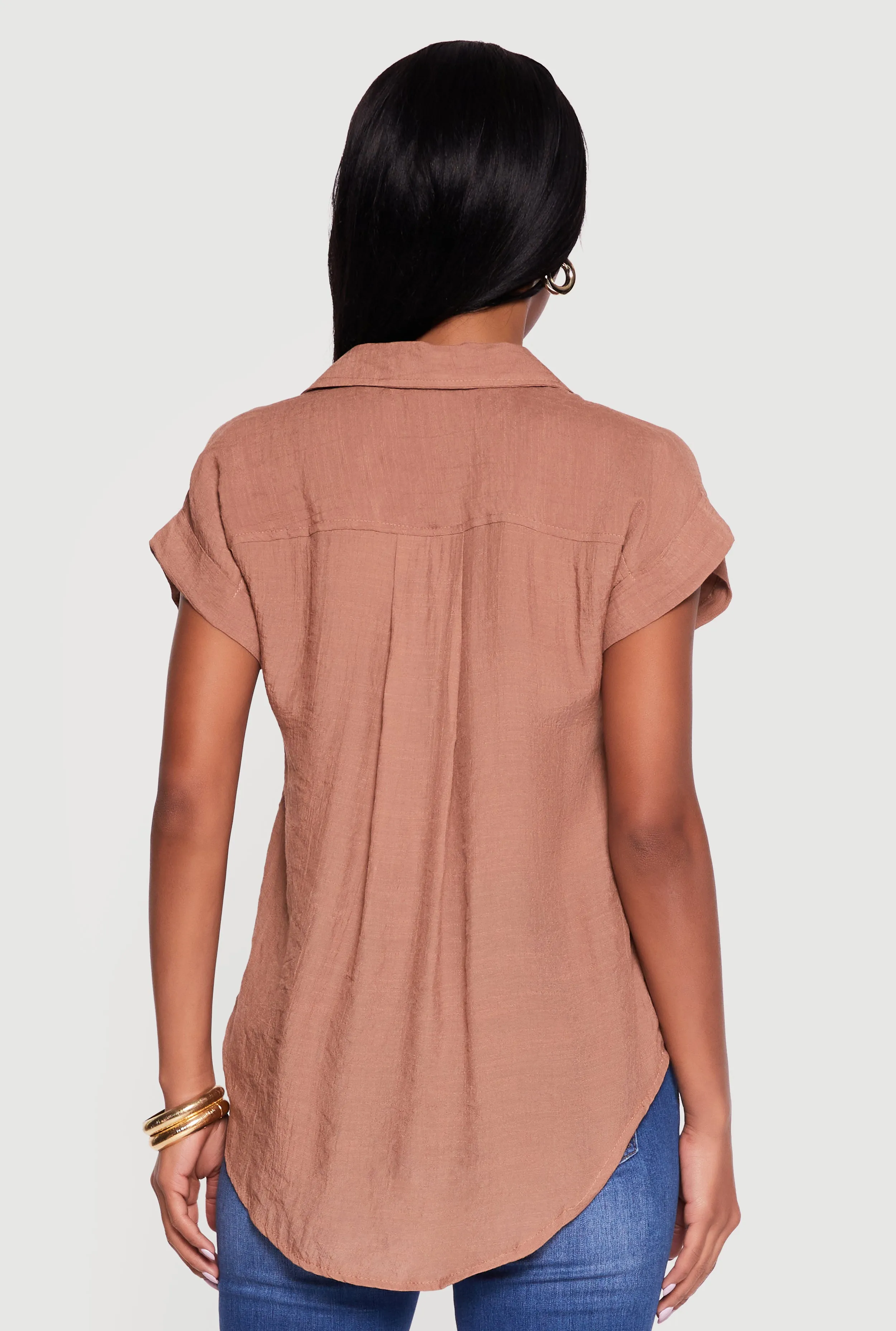 Solid Gauze Knit Short Sleeve Button Front Shirt sold by Rainbow product image thumbnail 5