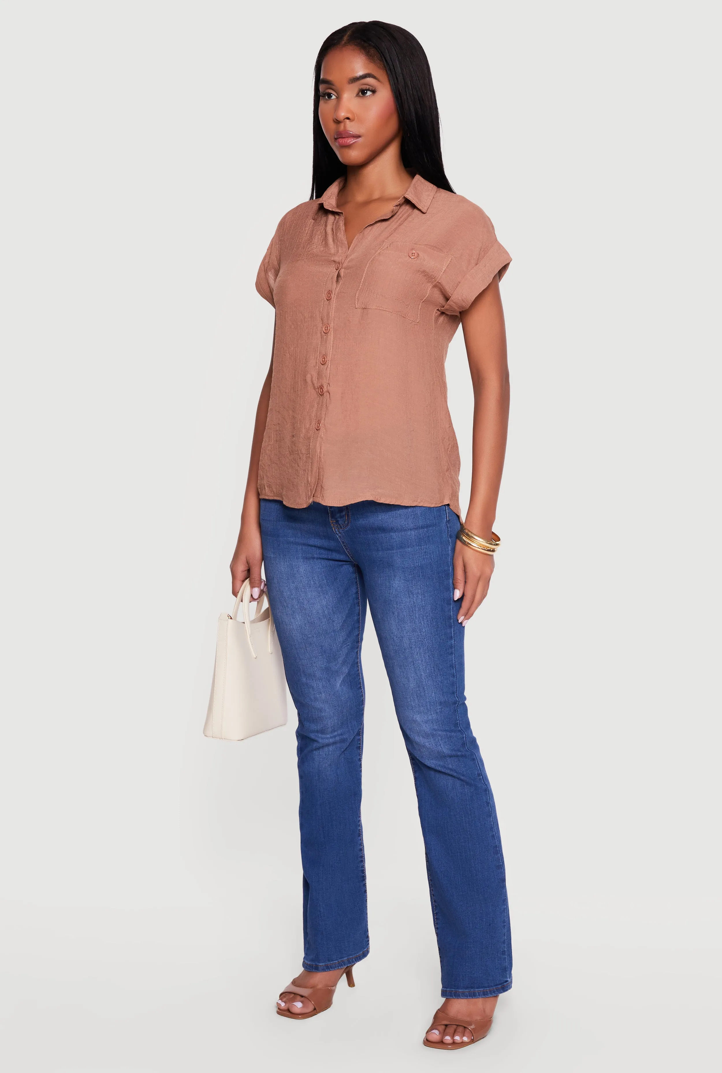 Solid Gauze Knit Short Sleeve Button Front Shirt sold by Rainbow product image thumbnail 3