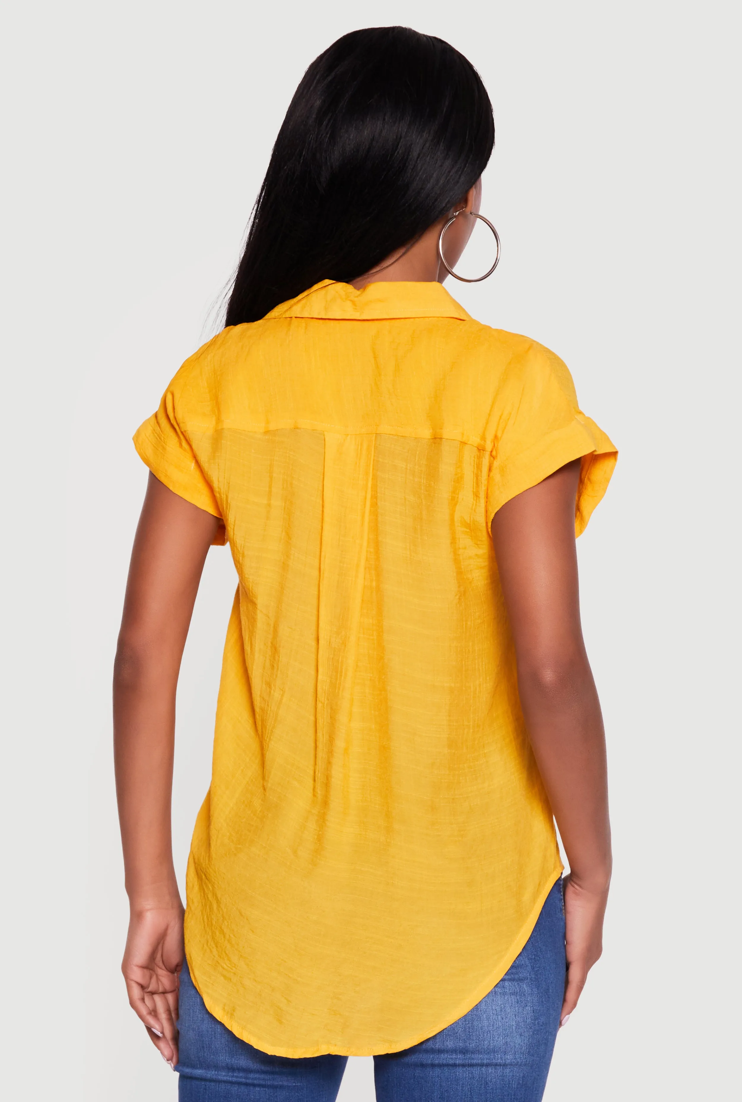 Solid Gauze Knit Short Sleeve Button Front Shirt sold by Rainbow product image thumbnail 5