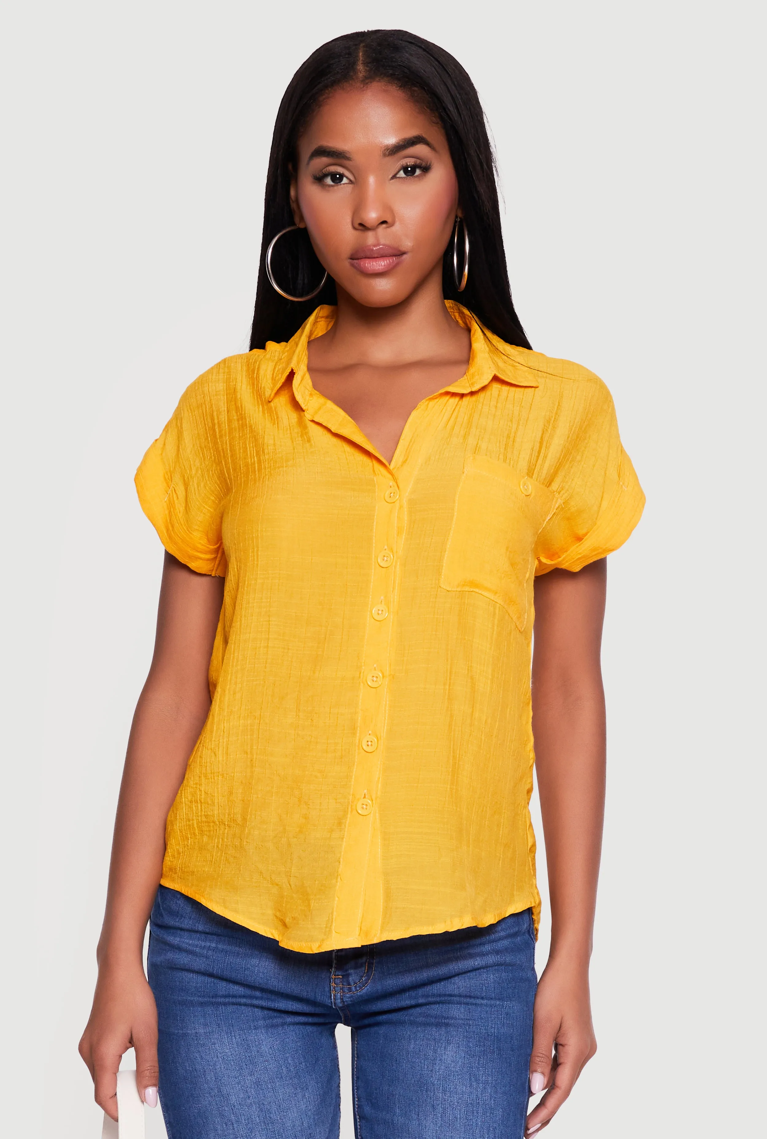 Solid Gauze Knit Short Sleeve Button Front Shirt sold by Rainbow product image thumbnail 2