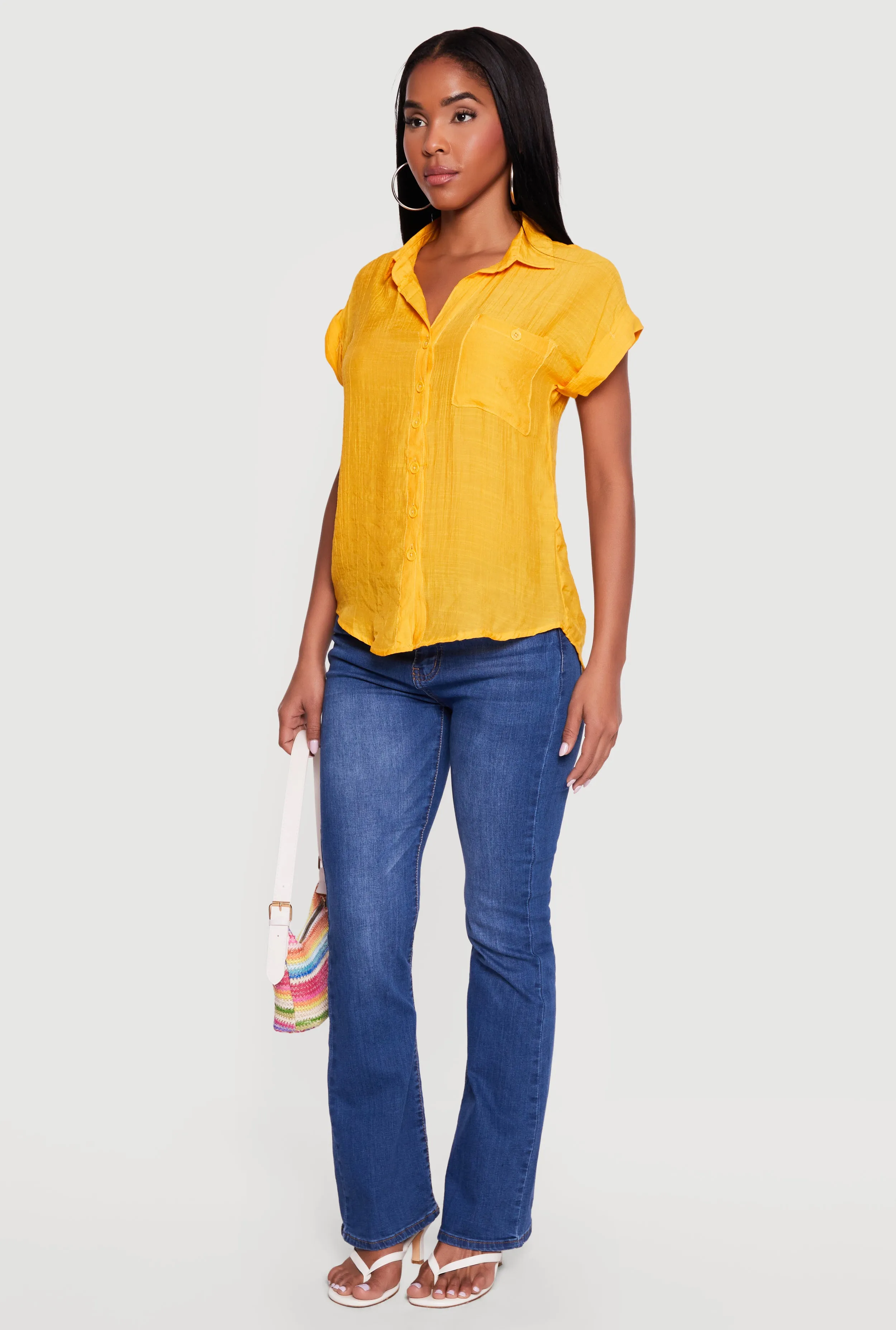 Solid Gauze Knit Short Sleeve Button Front Shirt sold by Rainbow product image thumbnail 3