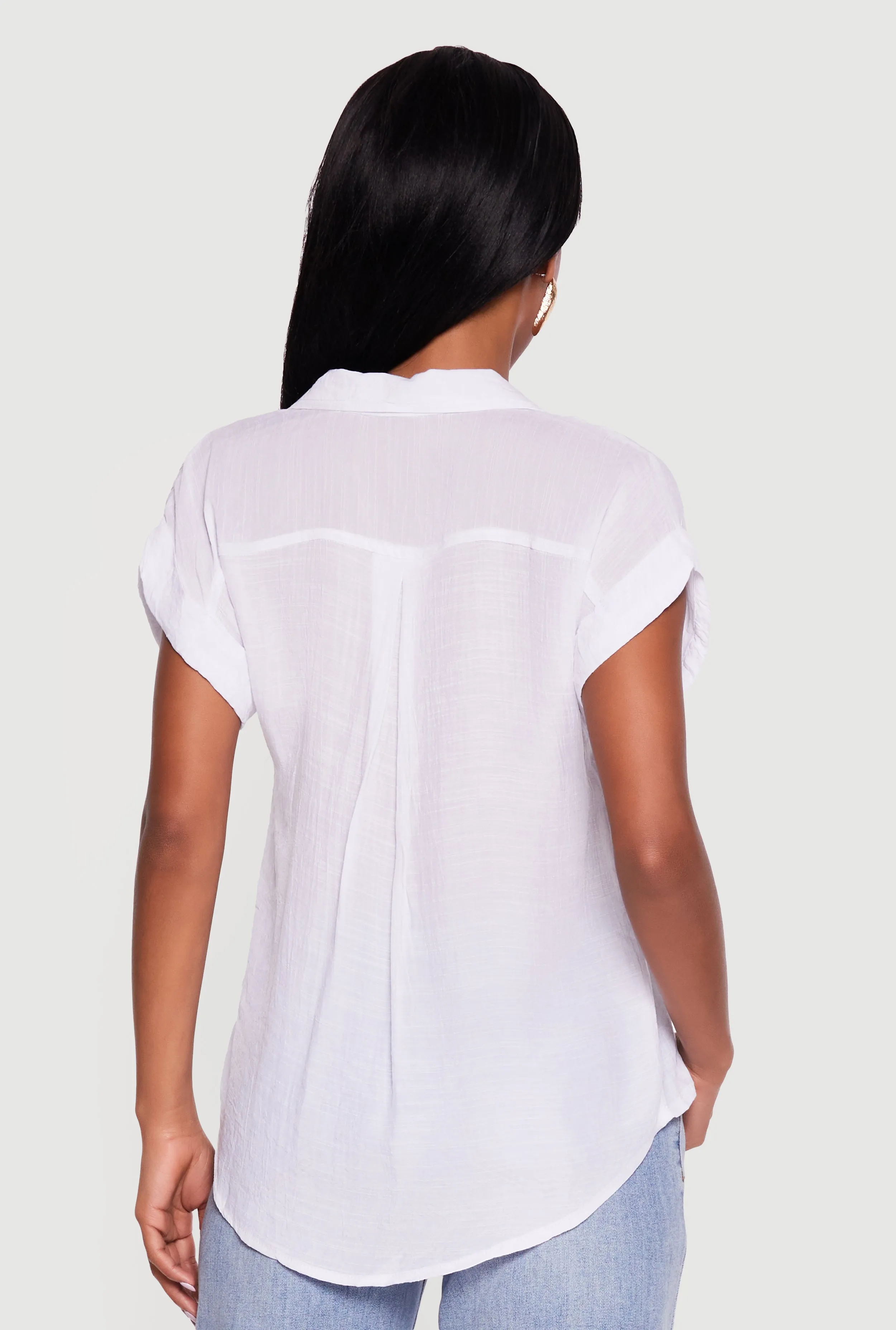 Solid Gauze Knit Collared Short Sleeve Top sold by Rainbow product image thumbnail 5