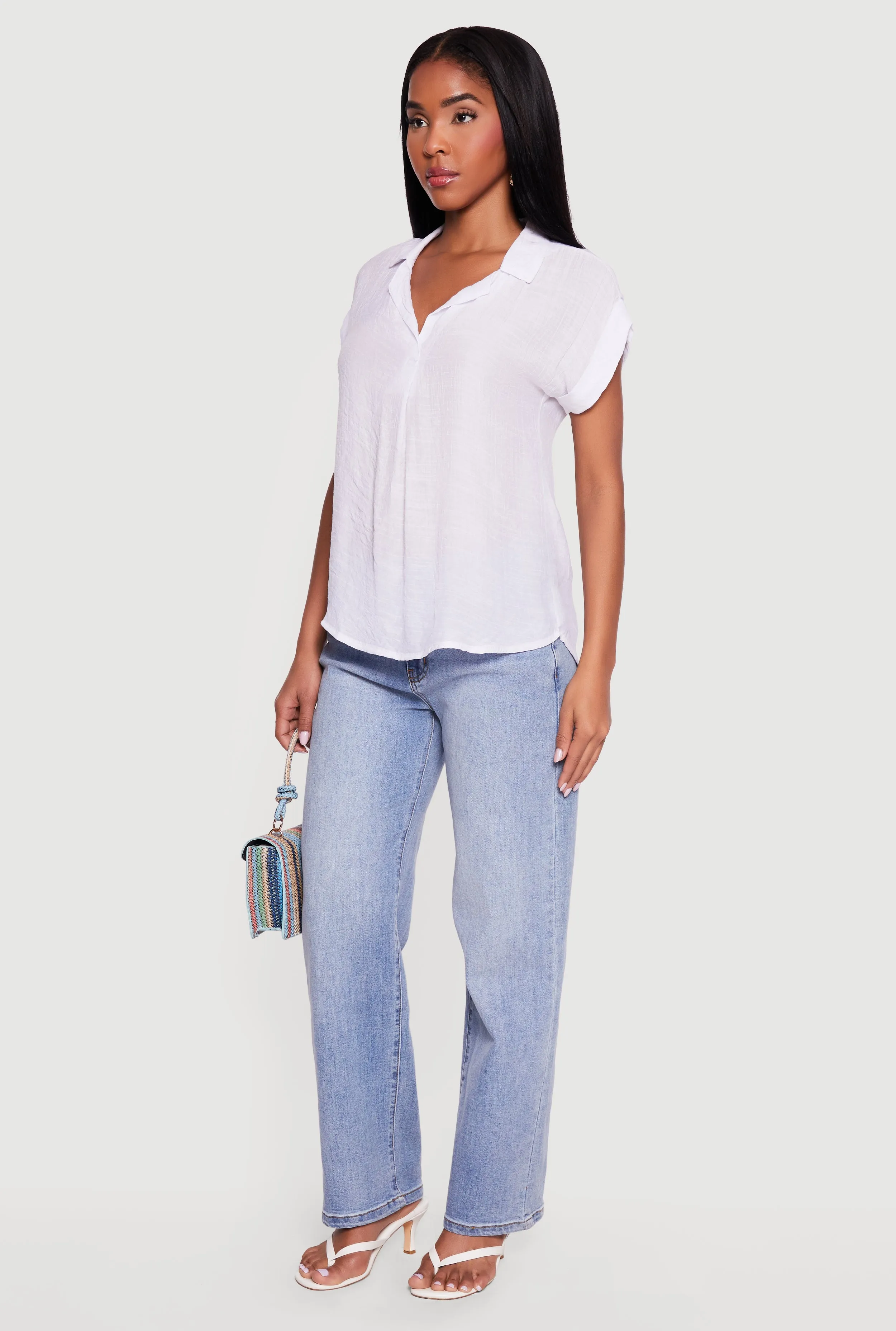 Solid Gauze Knit Collared Short Sleeve Top sold by Rainbow product image thumbnail 3