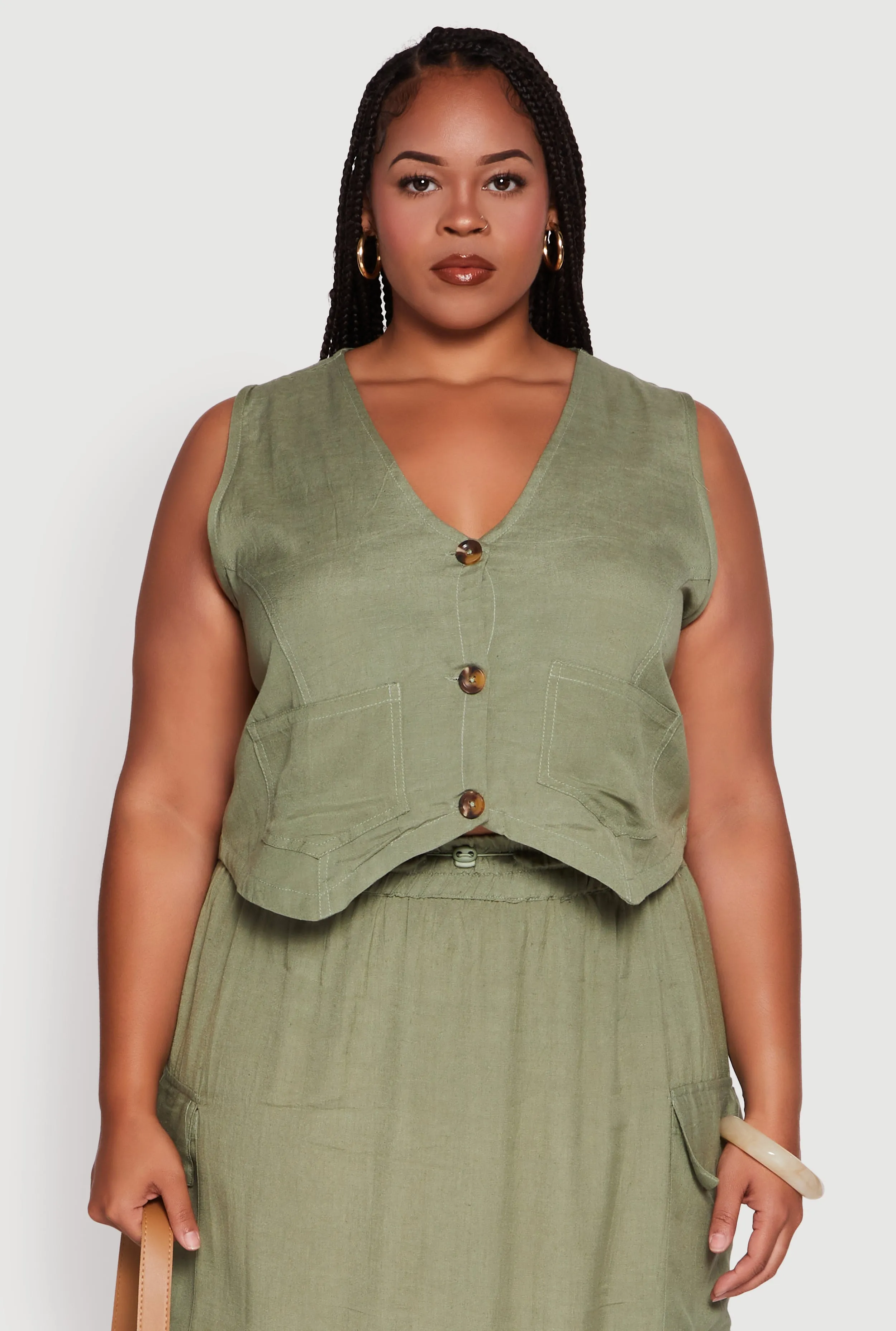 Plus Size Linen V-Neck Blazer Vest sold by Rainbow