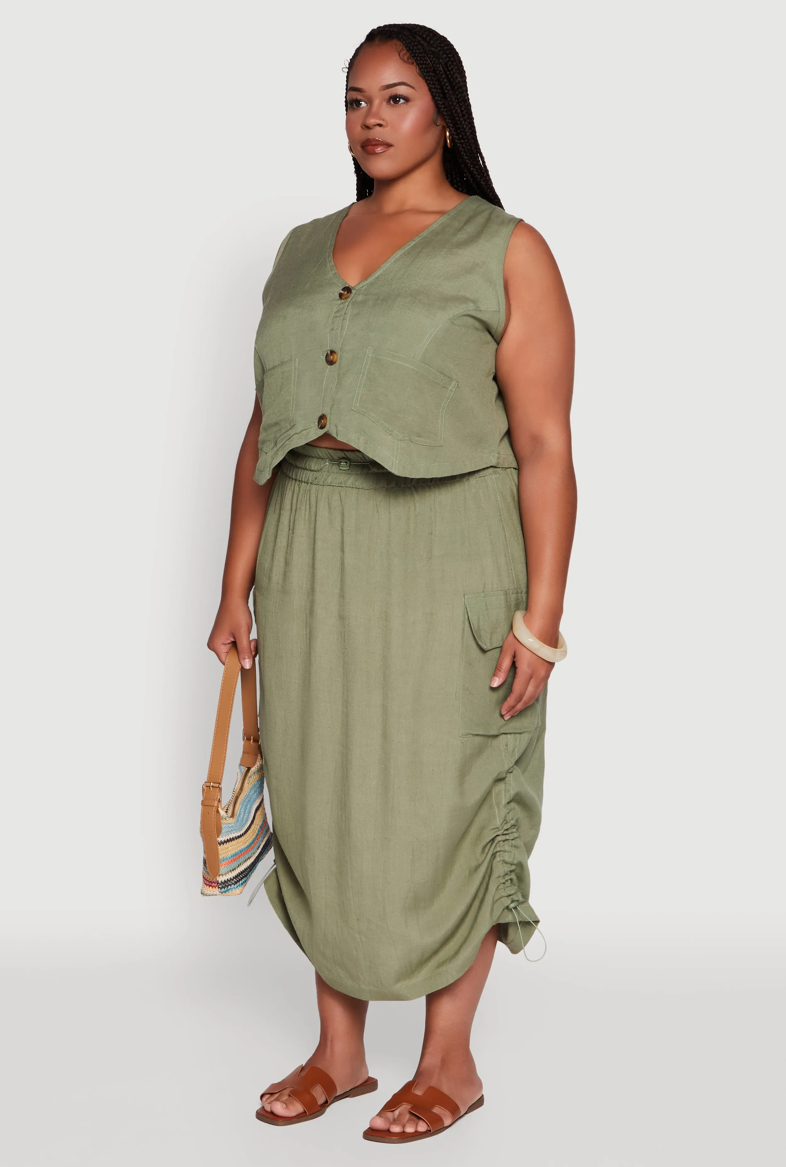 Plus Size Linen V-Neck Blazer Vest sold by Rainbow product image thumbnail 5