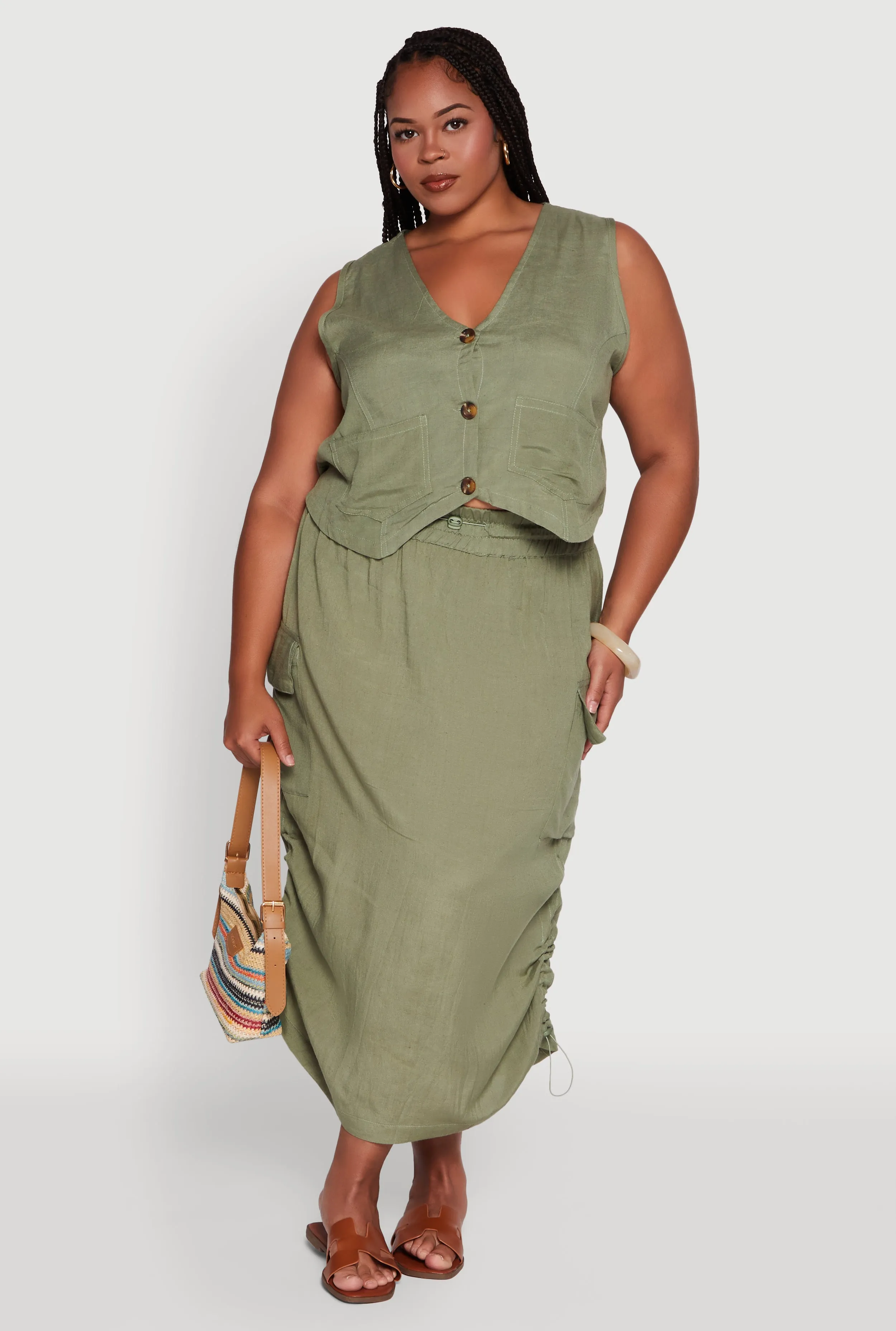 Plus Size Linen V-Neck Blazer Vest sold by Rainbow product image thumbnail 2