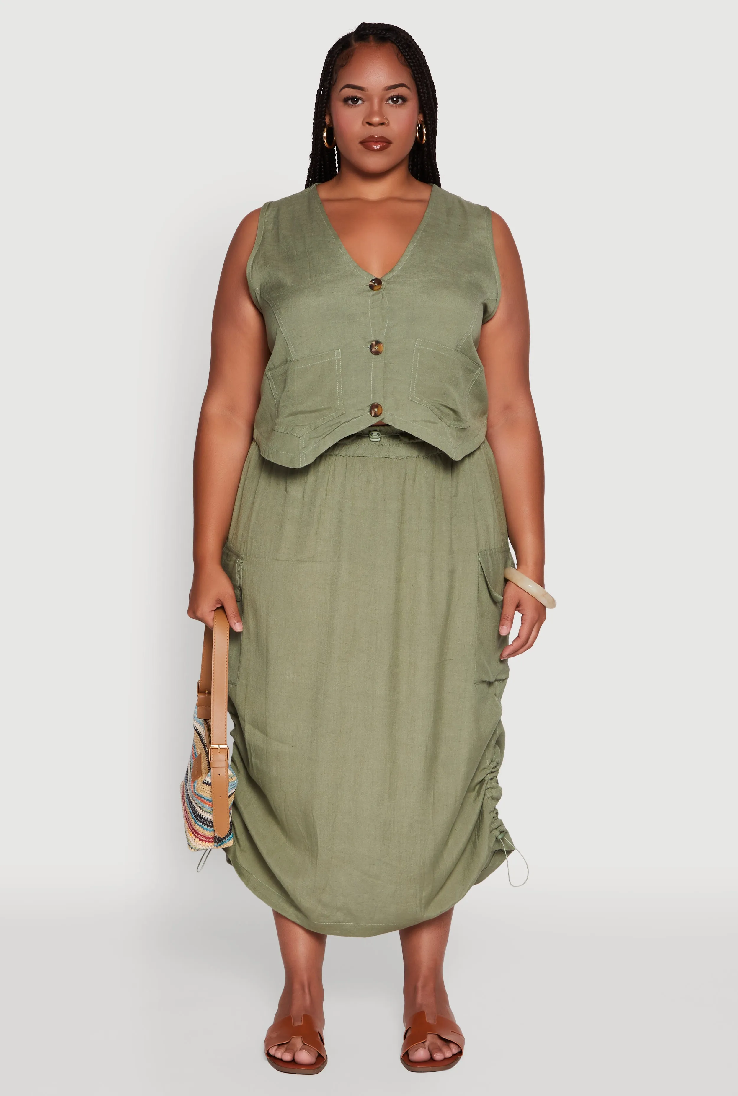 Plus Size Linen V-Neck Blazer Vest sold by Rainbow product image thumbnail 3