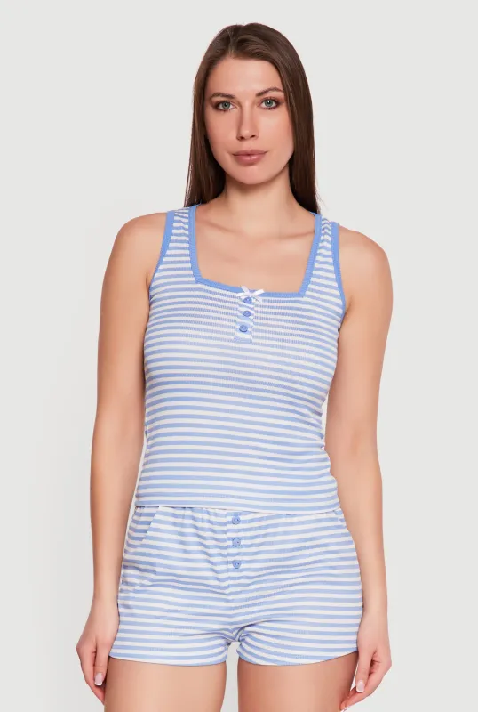 Striped Square Neck Pajama Top and Shorts Set made by Rainbow