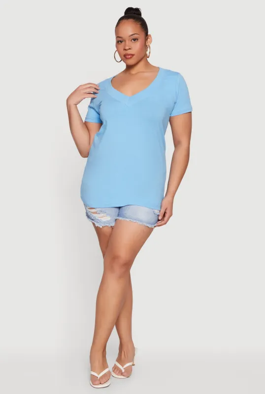 Plus Size V Neck Short Sleeve Tee made by Ambiance