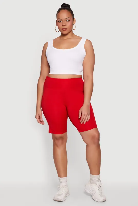 Plus Size Side Pocket High Waisted Biker Shorts made by Rainbow