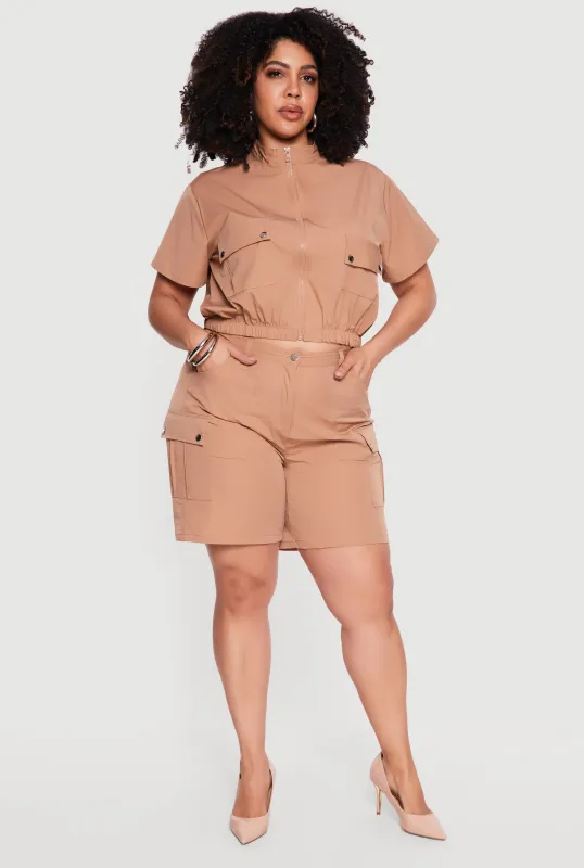 Plus Size High Waisted Cargo Shorts made by Rainbow