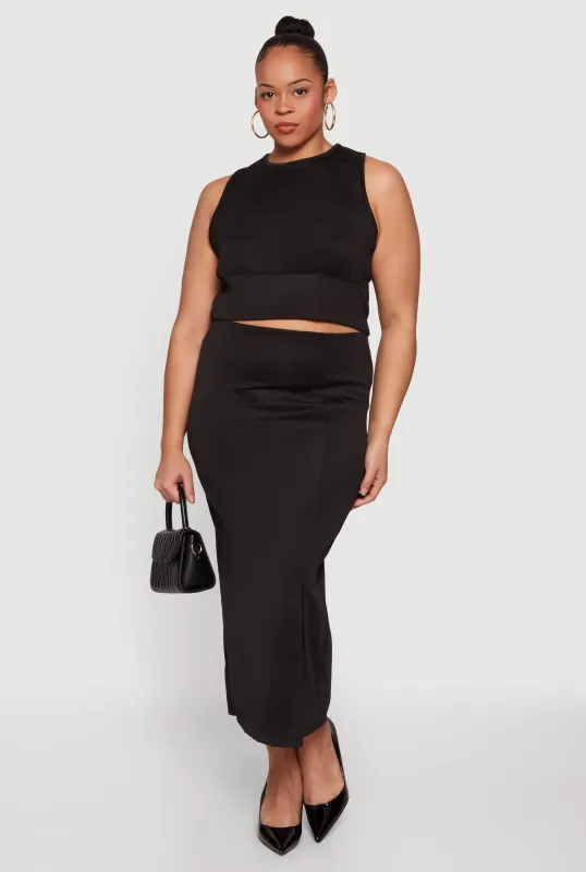 Plus Size High Neck Crop Top and Skirt 2 Piece Set sold by Rainbow