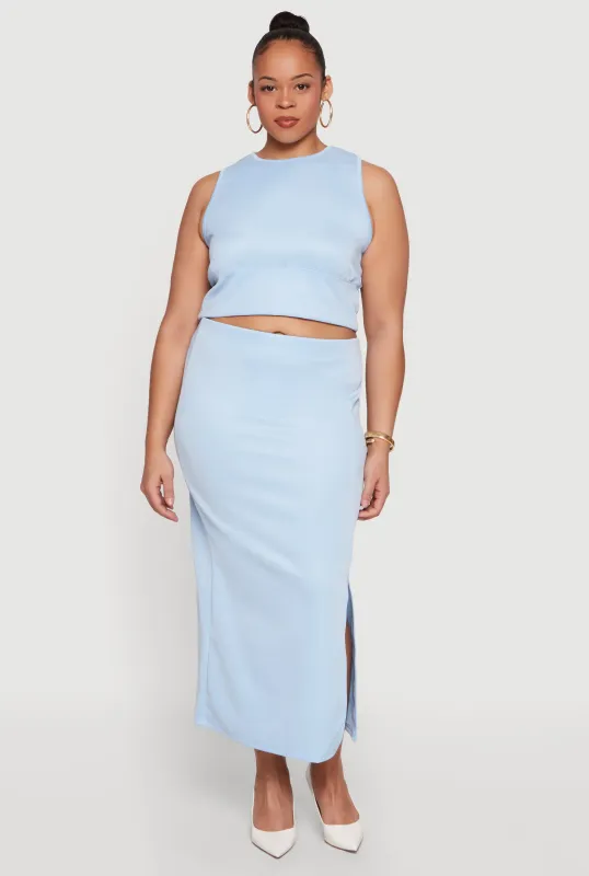Plus Size High Neck Crop Top and Skirt 2 Piece Set made by Rainbow