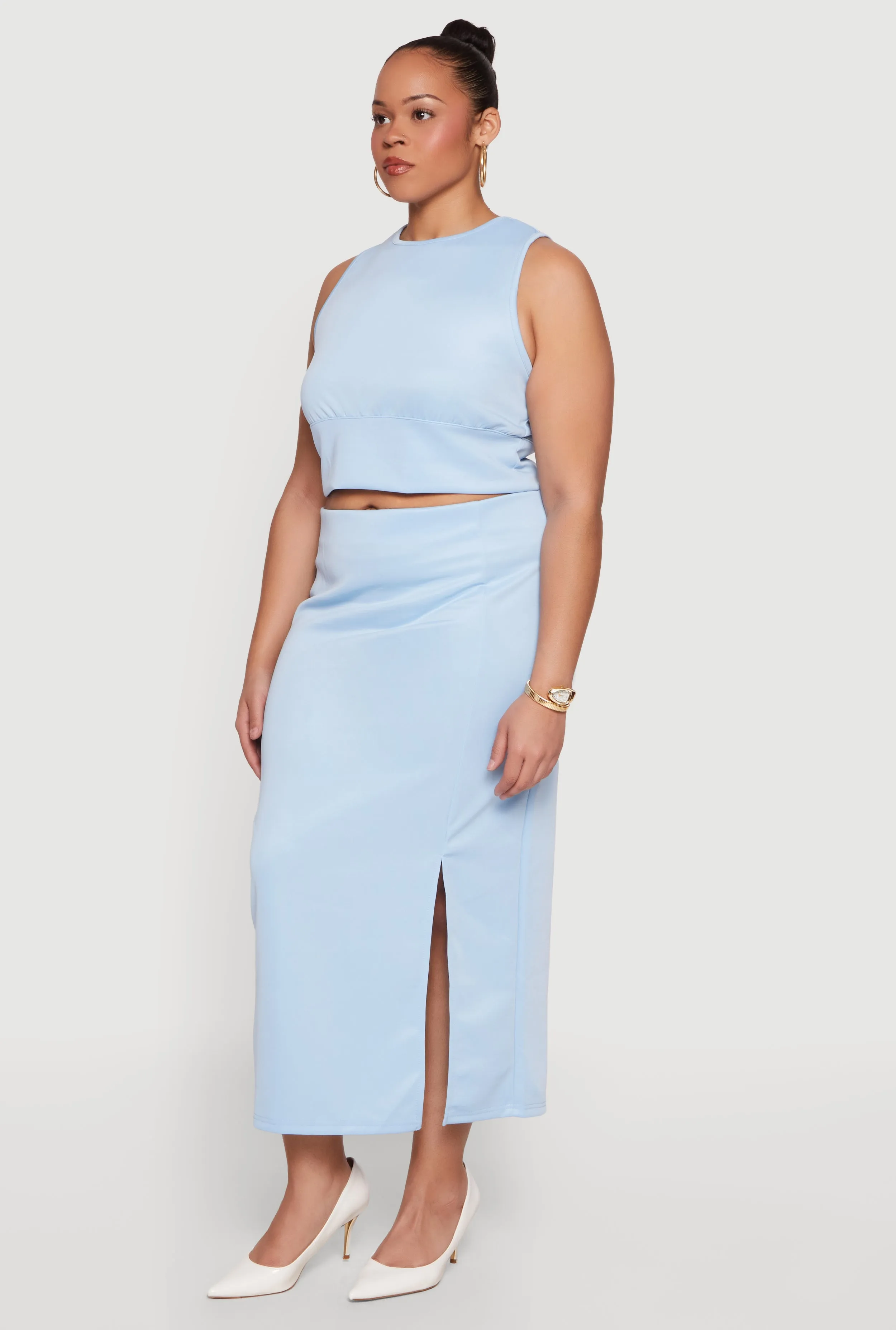 Plus Size High Neck Crop Top and Skirt 2 Piece Set sold by Rainbow product image thumbnail 2