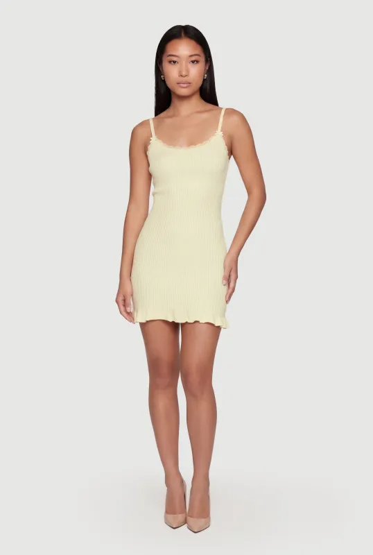 Rib Knit Ruffle Hem Cami Mini Dress made by Rainbow