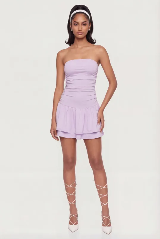 Ruched Side Ruffle Tiered Lined Tube Dress made by Rainbow