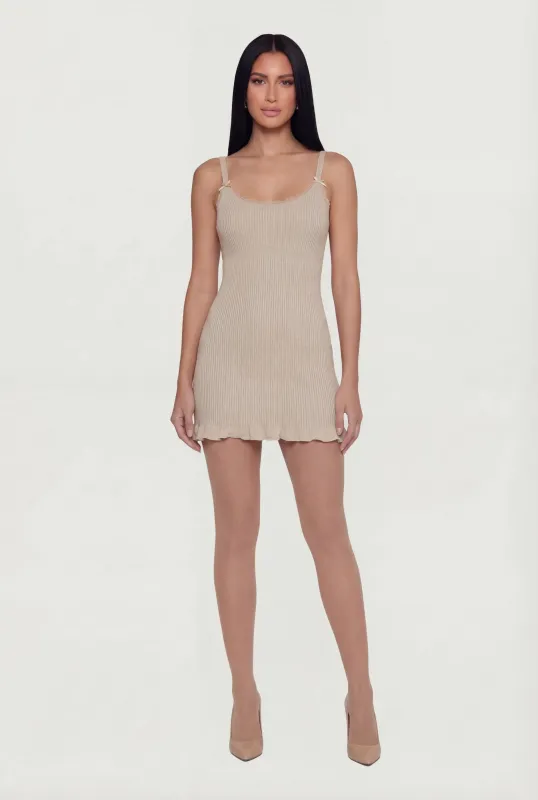 Rib Knit Ruffle Hem Cami Mini Dress made by Rainbow