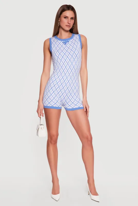 Geometric Print Contrast Trim Romper made by Rainbow