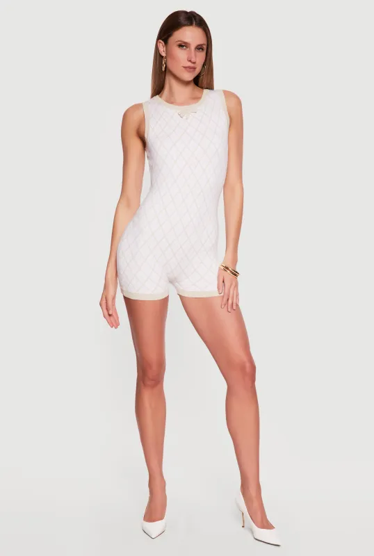 Geometric Print Contrast Trim Romper made by Rainbow