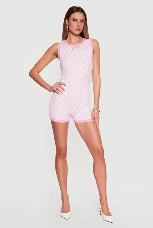 Geometric Print Contrast Trim Romper made by Rainbow