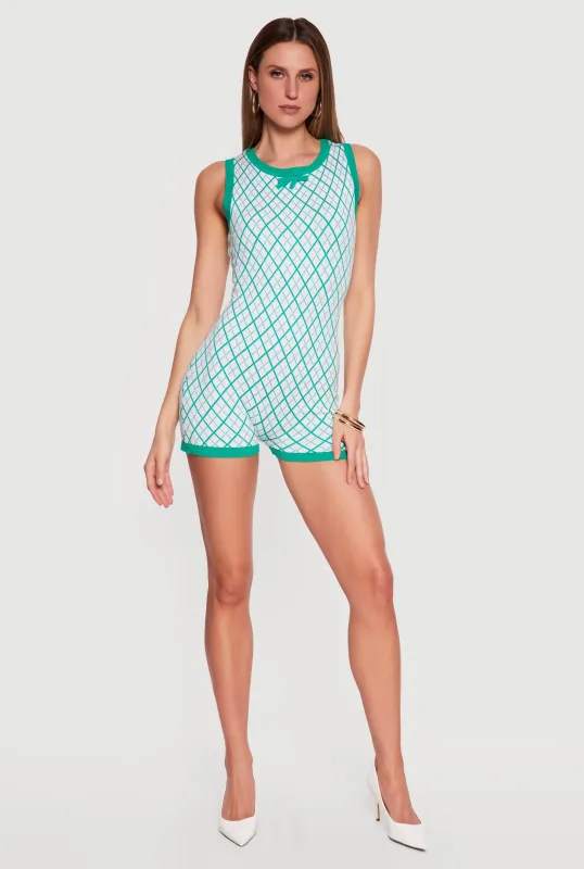 Geometric Print Contrast Trim Romper made by Rainbow