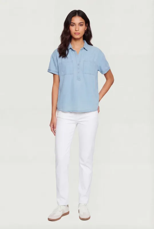 Short Sleeve Collared Half Button Front Top sold by Rainbow