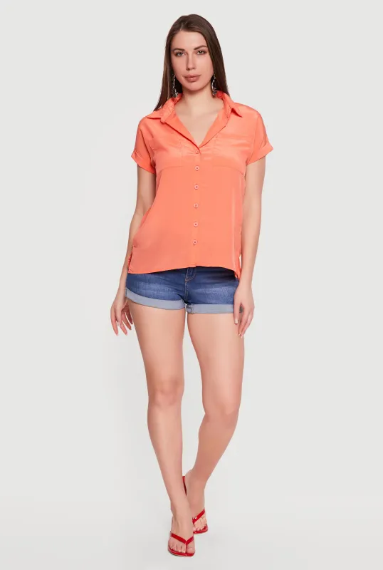 Solid Textured Knit Short Sleeve Button Front Shirt made by Rainbow