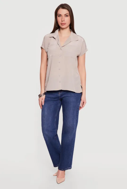 Solid Textured Knit Short Sleeve Button Front Shirt made by Rainbow