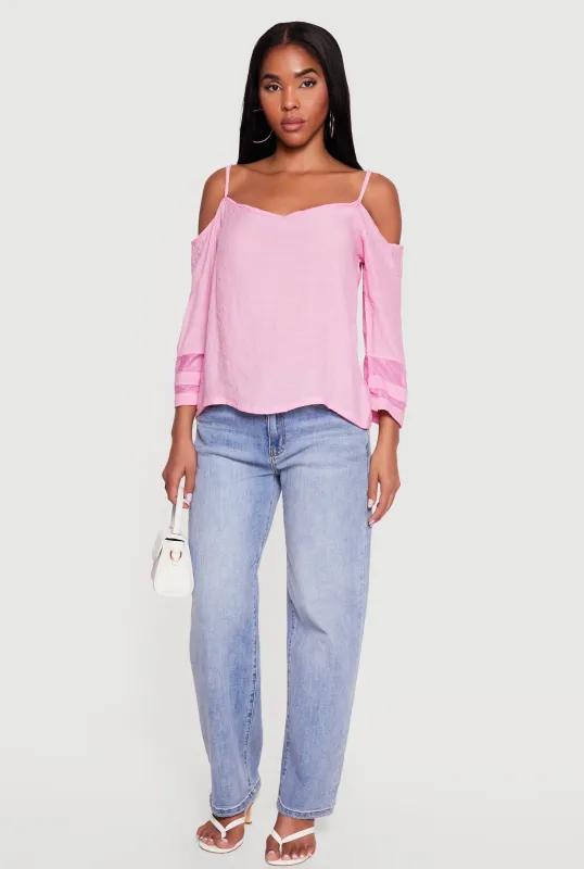 Quarter Sleeve Cold Shoulder Blouse made by Rainbow