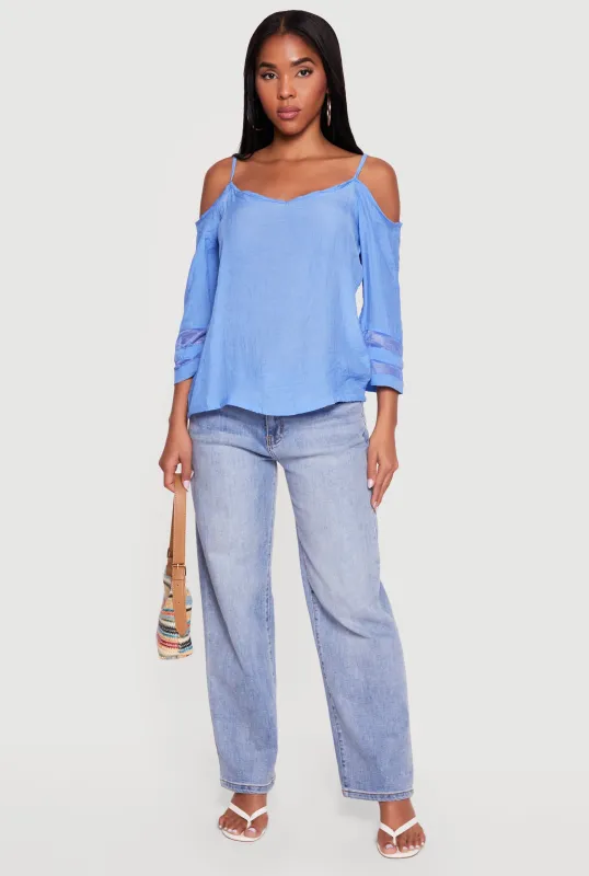 Quarter Sleeve Cold Shoulder Blouse made by Rainbow