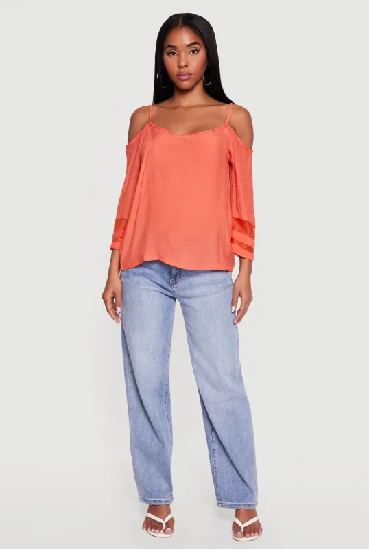 Quarter Sleeve Cold Shoulder Blouse made by Rainbow